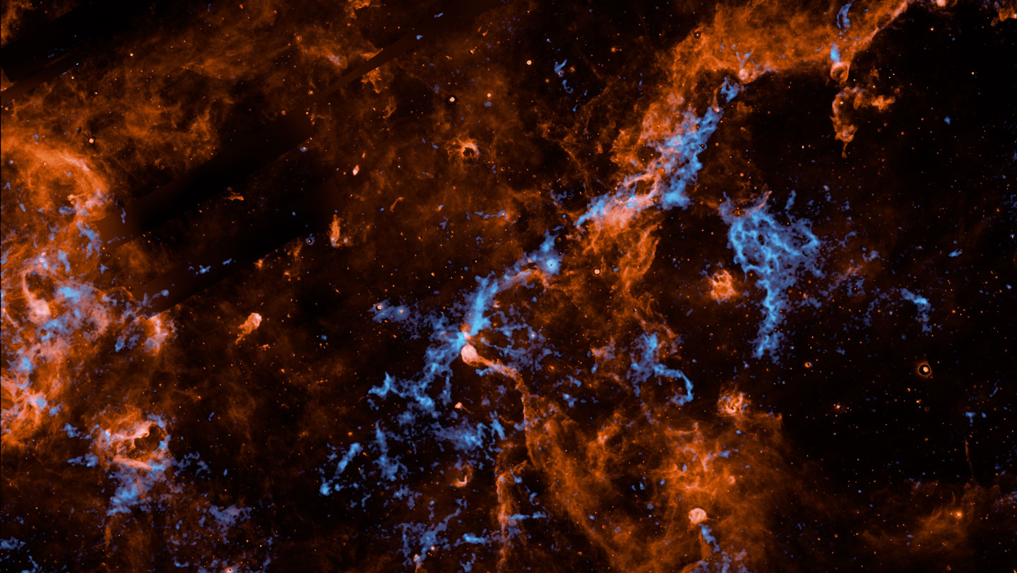 Clouds of water ice thread stellar nurseries in the Milky Way
