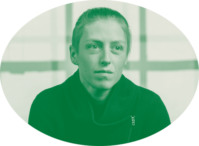 An image of a woman, shaded in green.