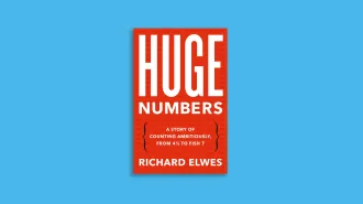 The cover of "Huge Numbers" against a blue background.
