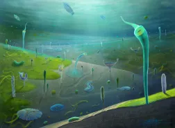 An illustration of Ediacaran animals based on their fossils.