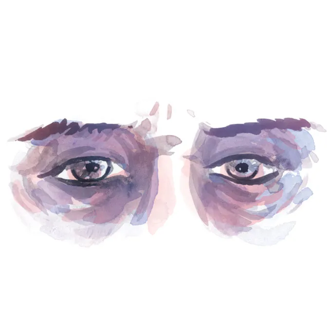 A close-up illustration of a person's eyes.