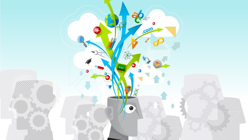 An illustration of learning icons zooming out of a person's head.
