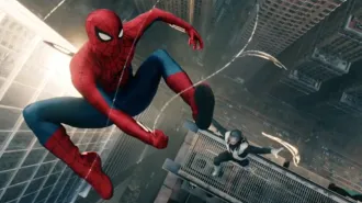 Spider-Man swings through skyscrapers while a villain below him throws a pair of silver boomerangs. In Spider-Man: Brand New Day, Peter Parker builds a superpower inhibitor to control some new powers.