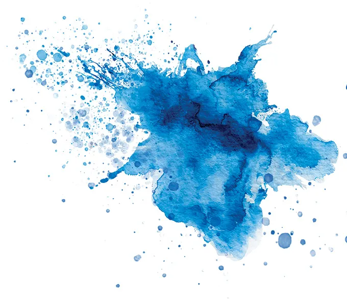 A splash of blue against a white background.