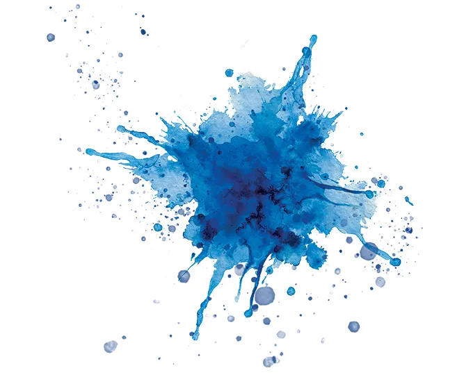 A splash of blue against a white background.