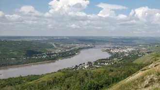 A photograph of the town of Peace River in Alberta, which felt a large quake in 2022 due to fracking activities nearby.